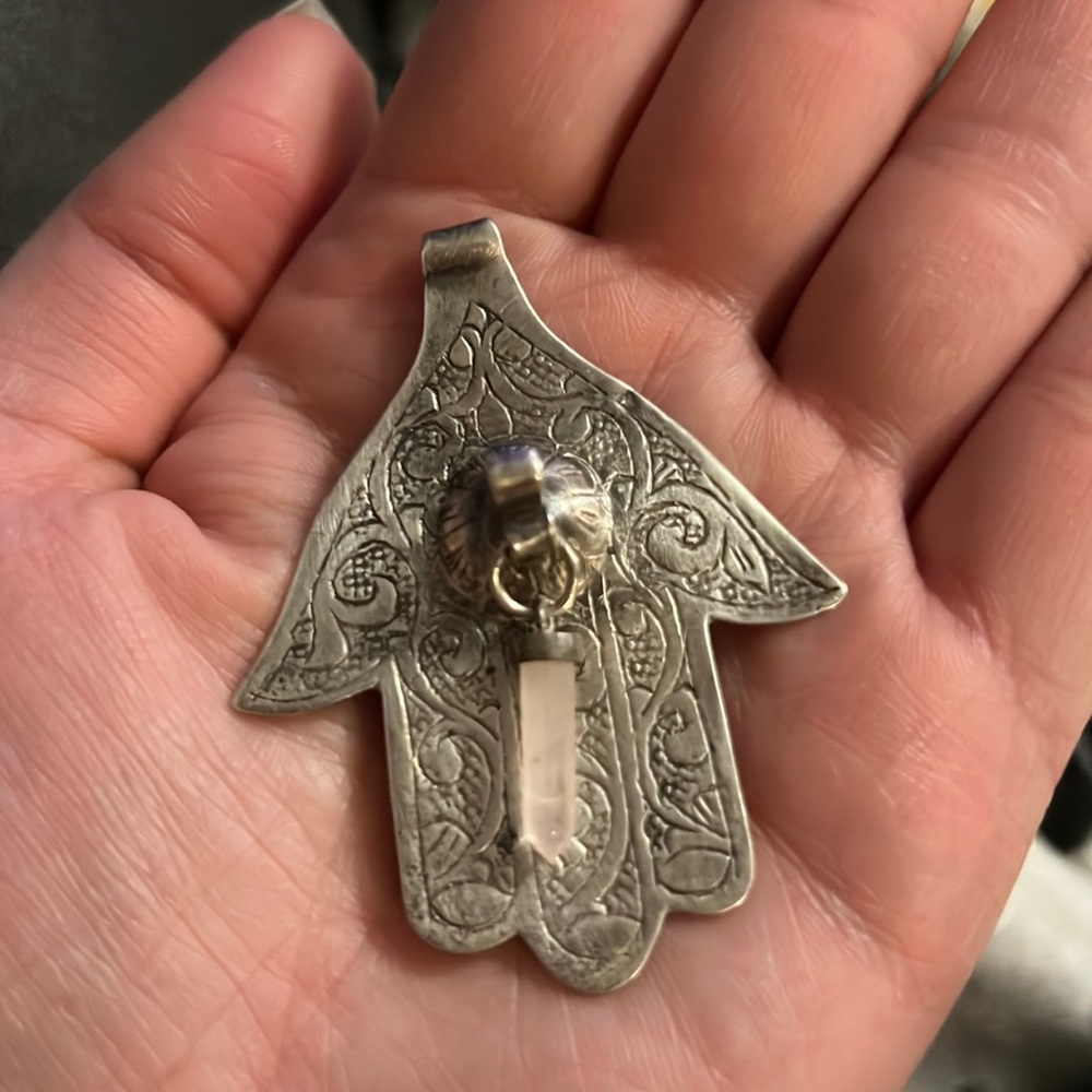 Silver Rose Quartz Hamsa Hand Pendent - image 2